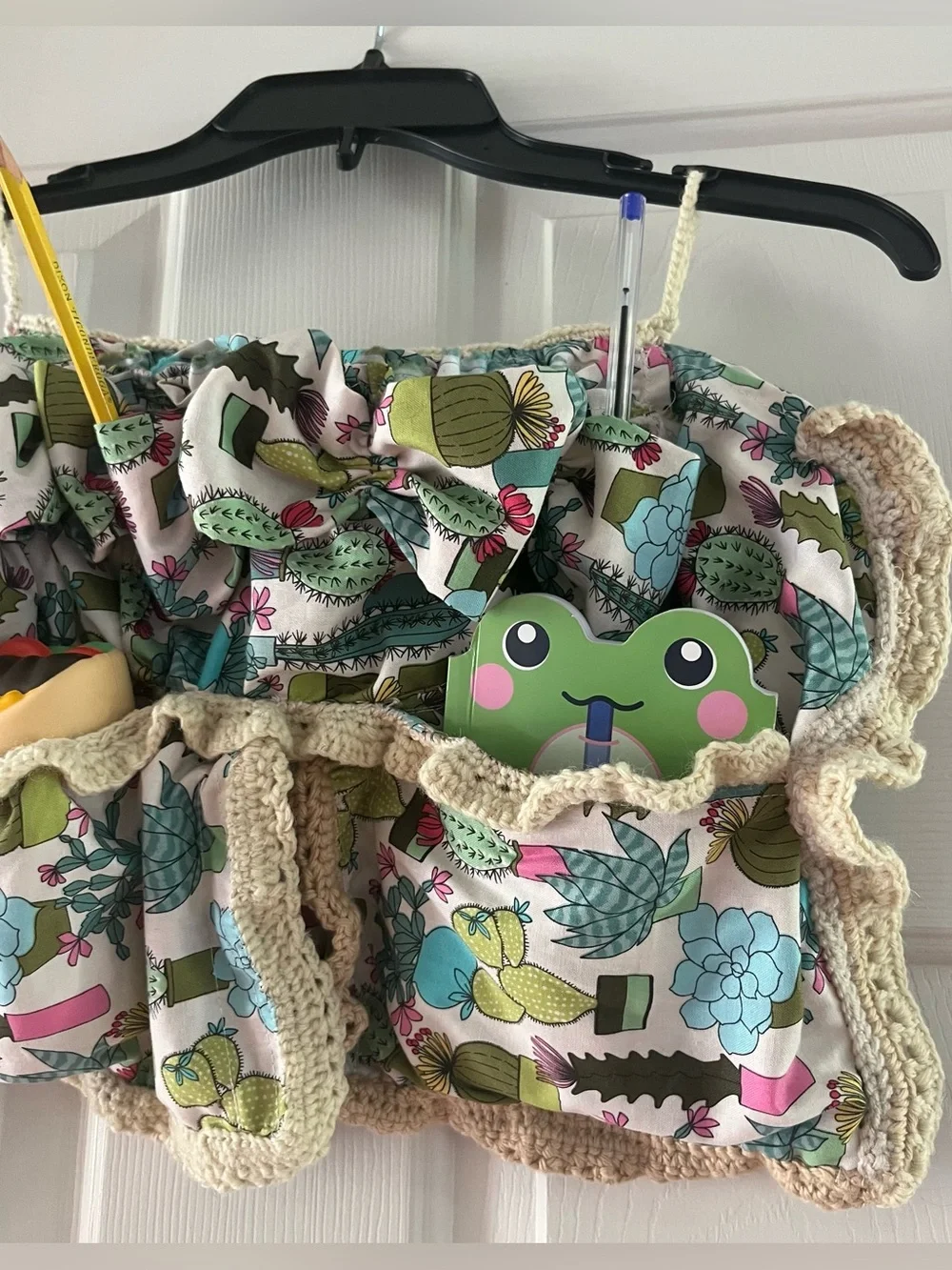 Handmade Crochet Fabric Hanging Wall Organizer Pocket Storage Caddy 30x12 Boho